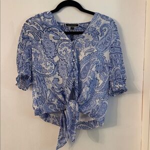 Blue Paisley Tie-Front Women's Top